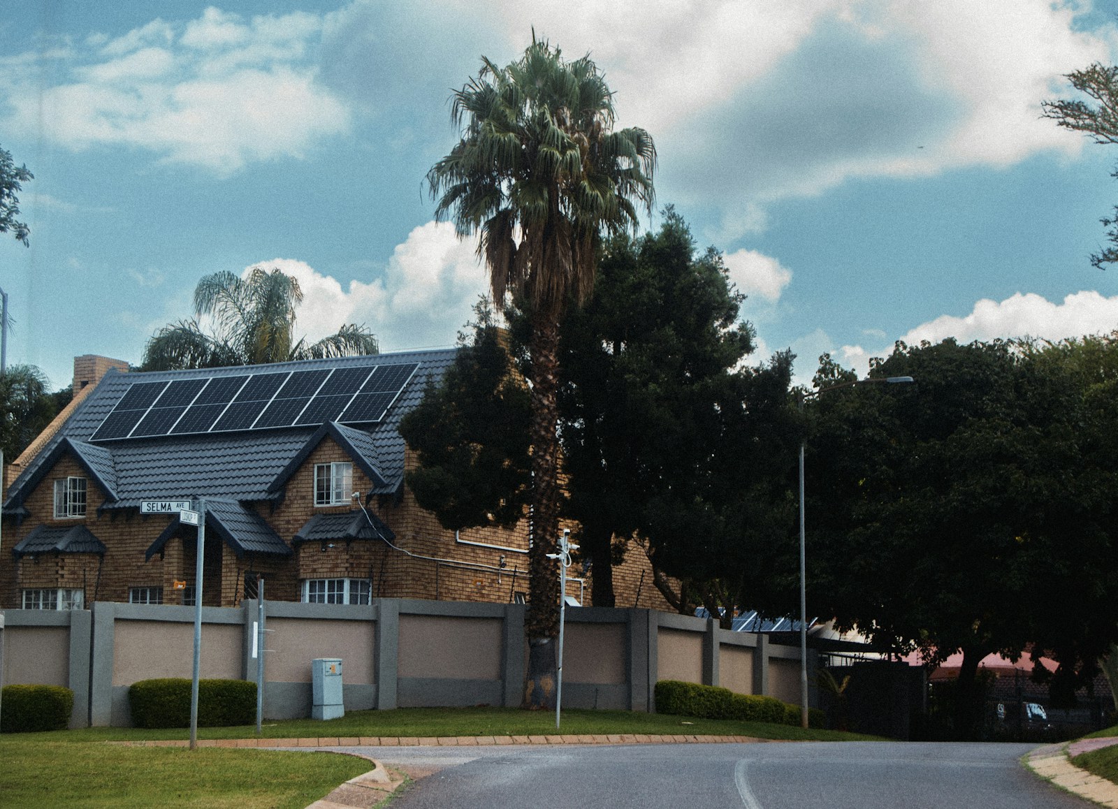 Large residential home with rooftop solar panels